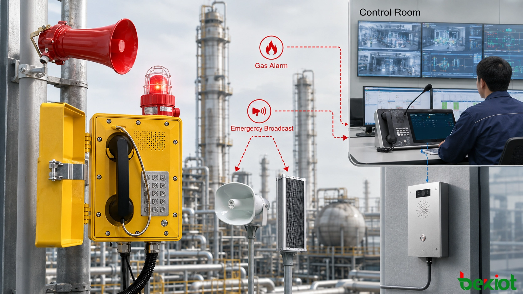 SIP-экстренное оповещение, интегрированное с газоанализом, управлением процессом, пожарной сигнализацией и полевой связью на промышленном объекте
